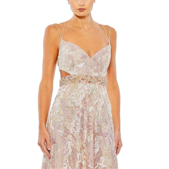 MAC DUGGAL EMBELLISHED V-NECK A LINE GOWN - Picture 3 of 10